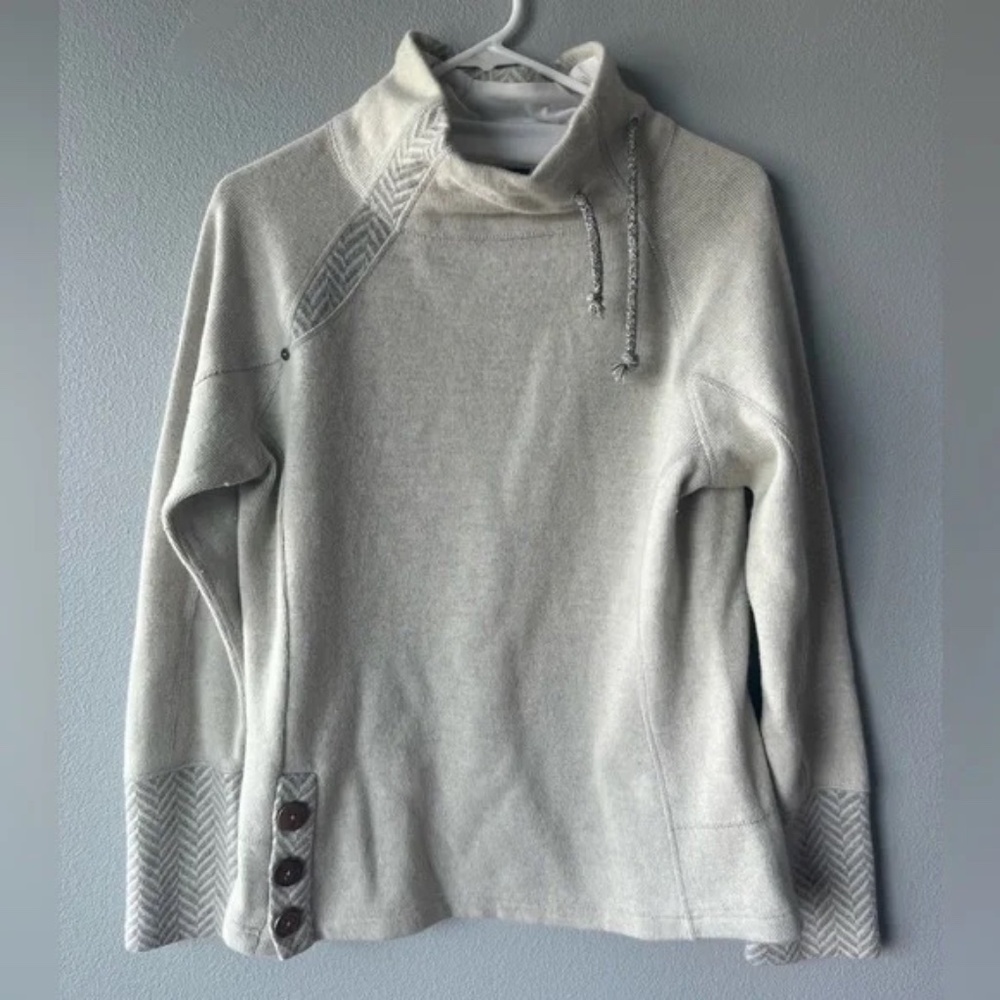 Prana Lucia Grey Wool Blend Funnel Neck Pullover Sweater